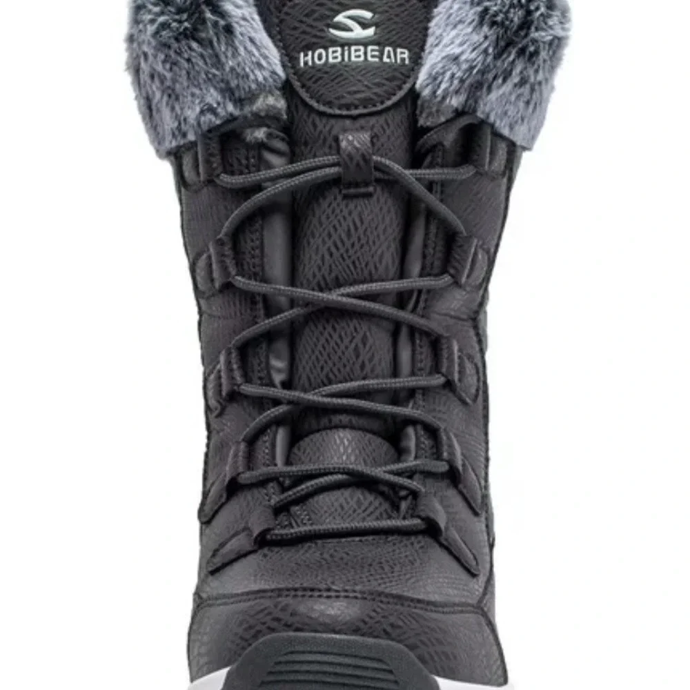 Hobibear Black and‎ Gray Women's Winter Water Proof Snow Boots with Faux Fur